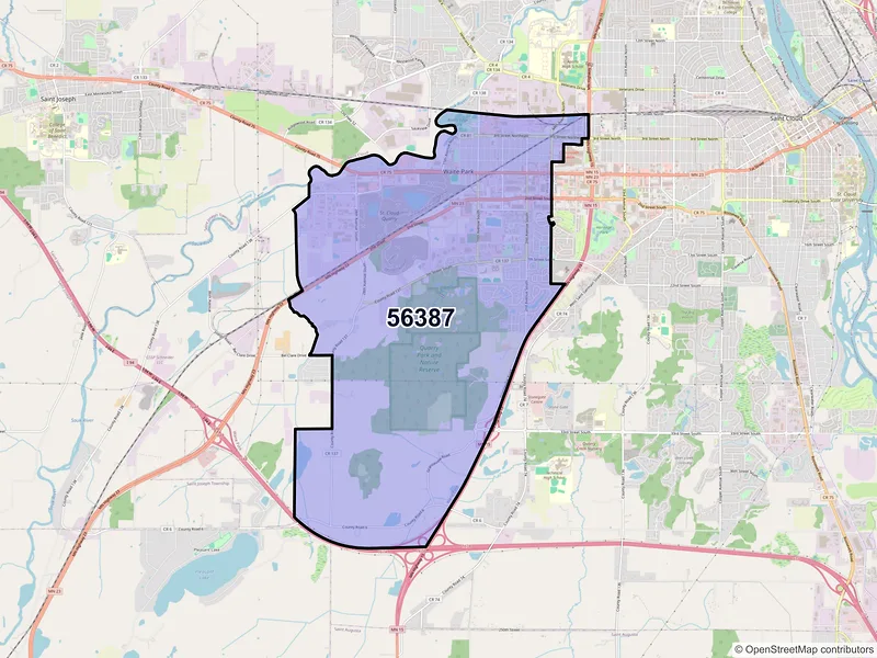 Map of ZIP Code 56387 — Waite Park, MN