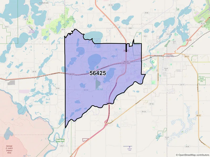 Map of Baxter, Minnesota and ZIP codes
