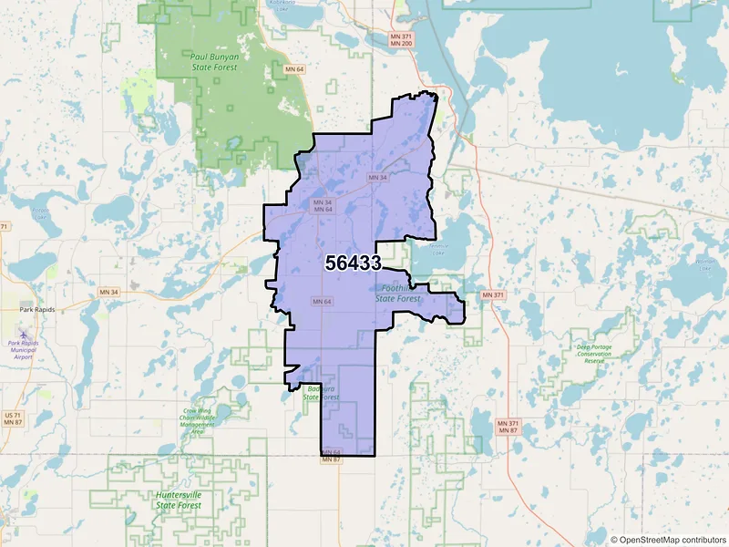Map of Akeley, Minnesota and ZIP codes