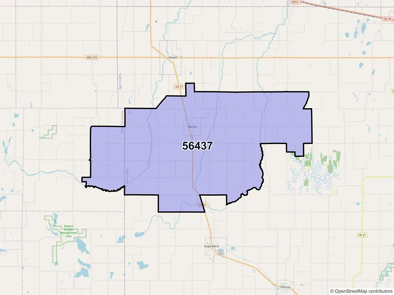 Map of ZIP Code 56437 — Bertha, MN