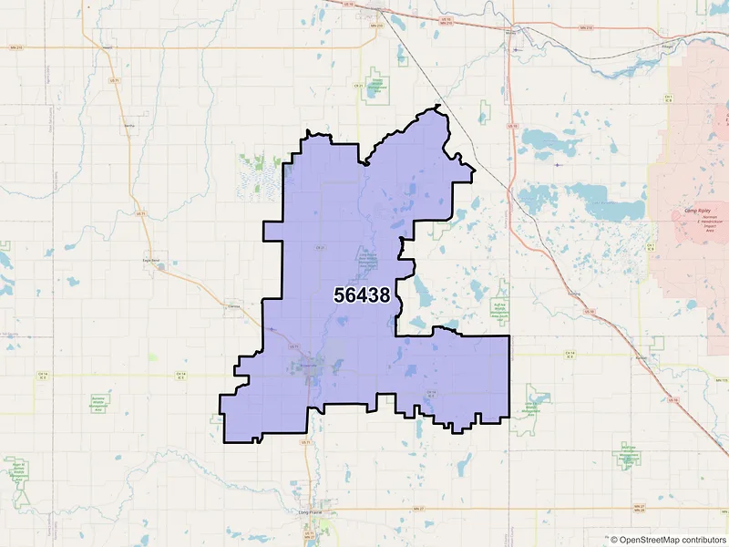 Map of Browerville, Minnesota and ZIP codes
