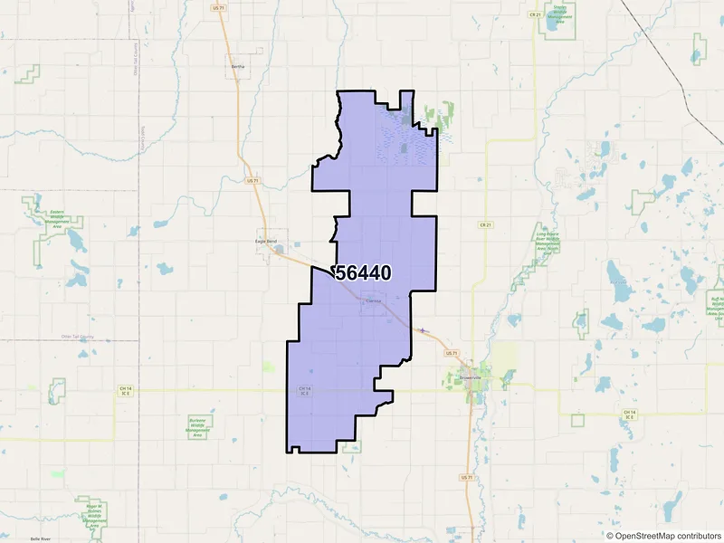 Map of Clarissa, Minnesota and ZIP codes