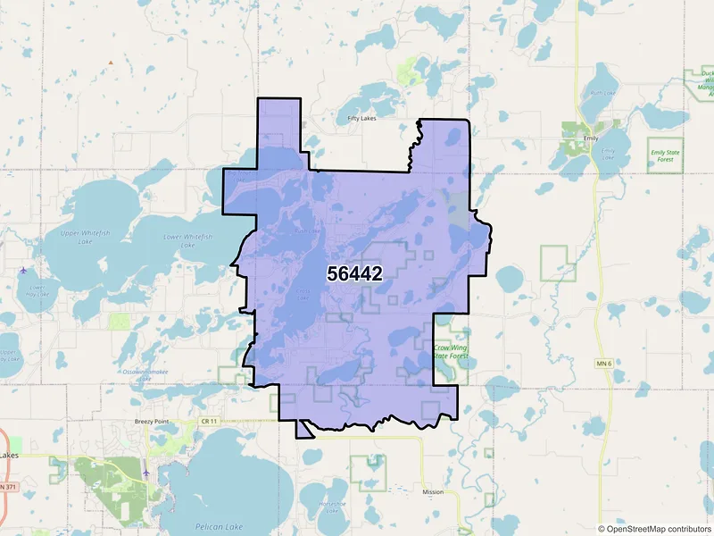 Map of Crosslake, Minnesota and ZIP codes