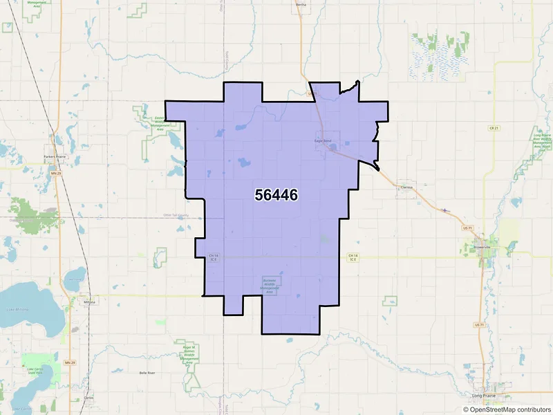 Map of Eagle Bend, Minnesota and ZIP codes