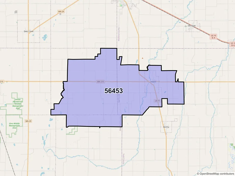 Map of ZIP Code 56453 — Hewitt, MN
