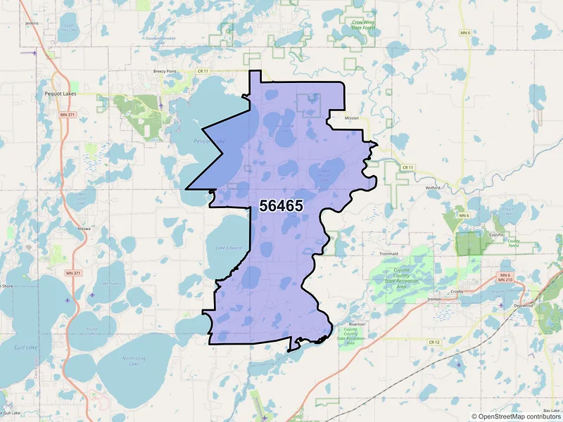 Map of ZIP Code 56465 — Merrifield, MN