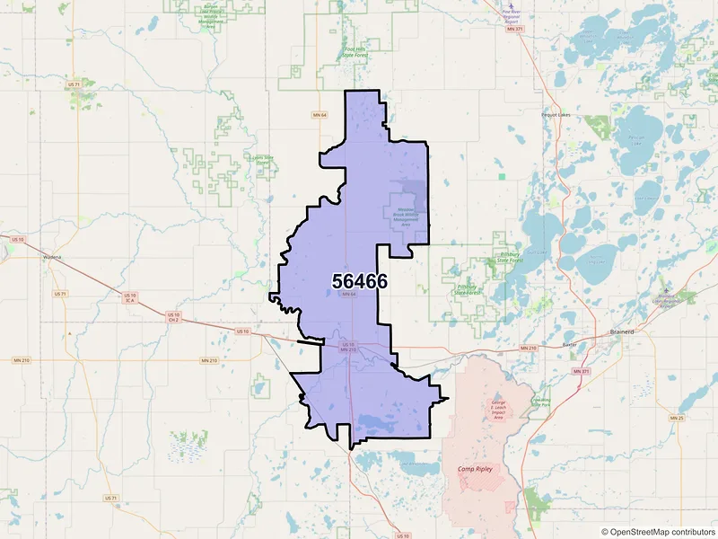 Map of ZIP Code 56466 — Motley, MN