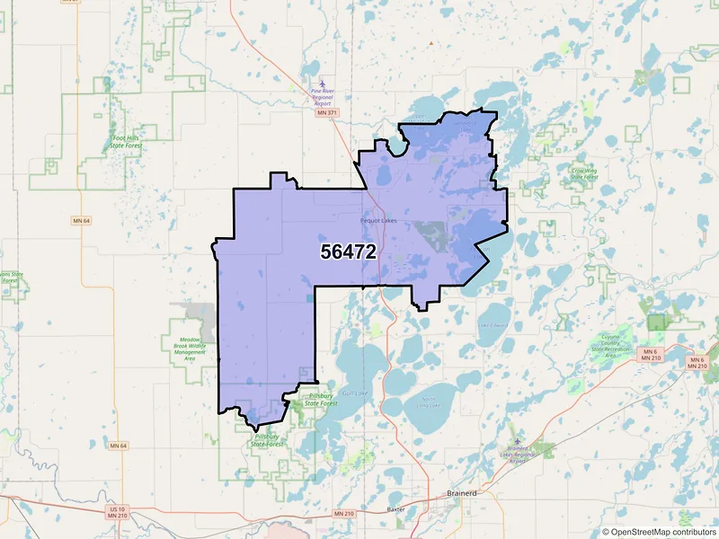 Map of Pequot Lakes, Minnesota and ZIP codes