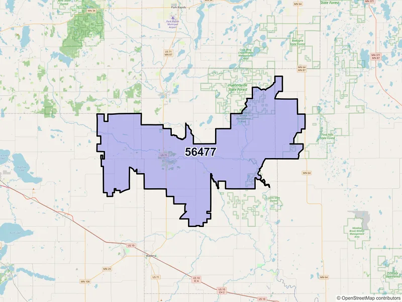 Map of ZIP Code 56477 — Sebeka, MN