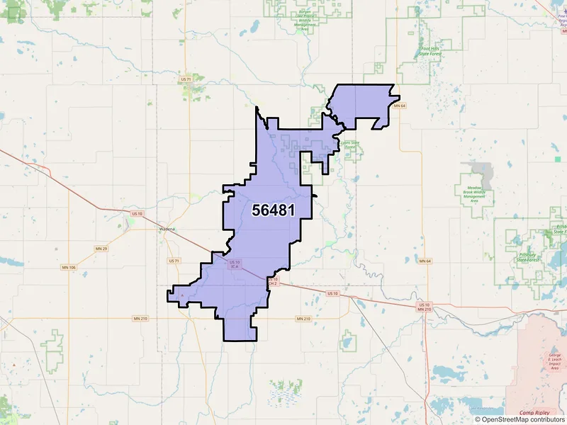 Map of ZIP Code 56481 — Verndale, MN