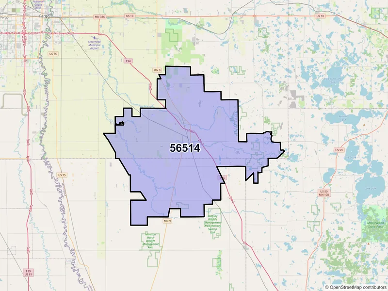 Map of Barnesville, Minnesota and ZIP codes
