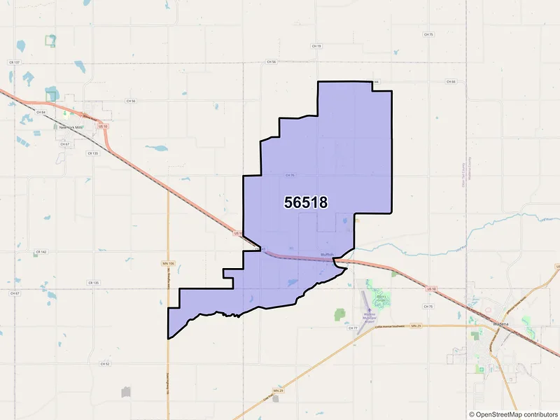 Map of Bluffton, Minnesota and ZIP codes