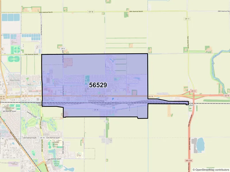 Map of ZIP Code 56529 — Dilworth, MN