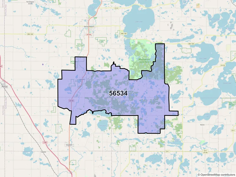 Map of ZIP Code 56534 — Erhard, MN