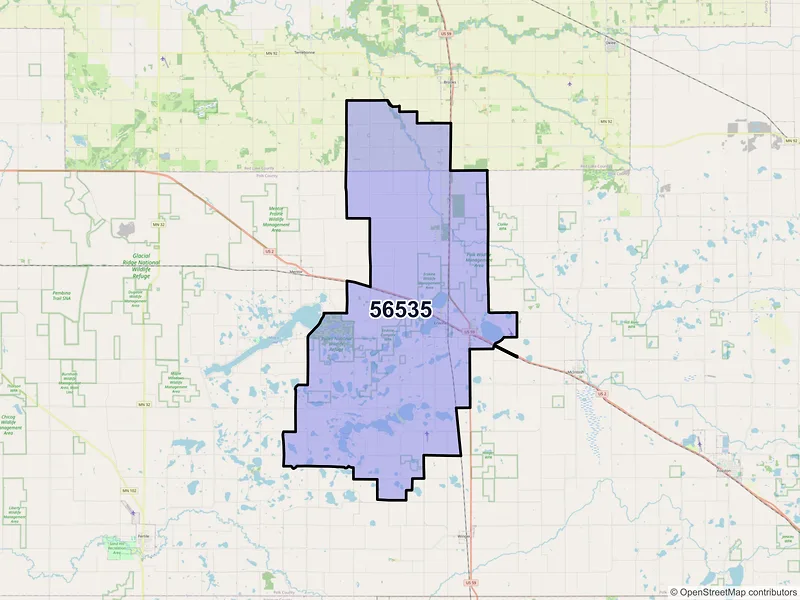 Map of Erskine, Minnesota and ZIP codes