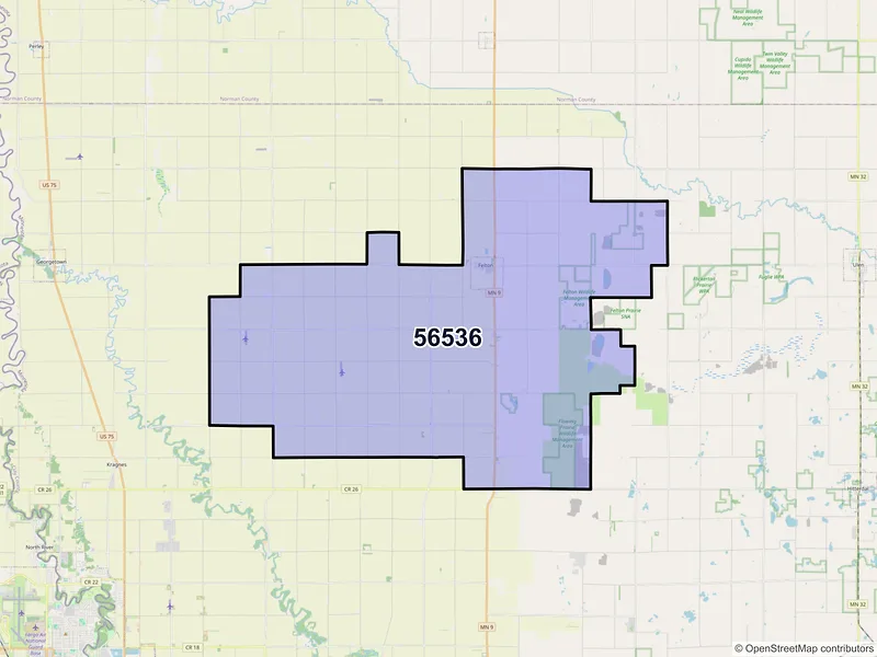 Map of ZIP Code 56536 — Felton, MN