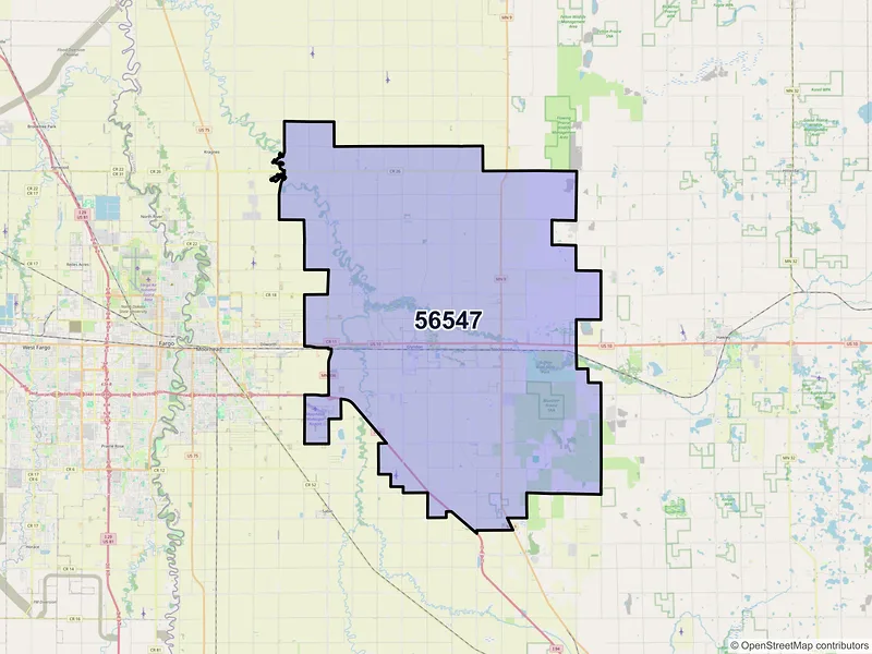 Map of ZIP Code 56547 — Glyndon, MN