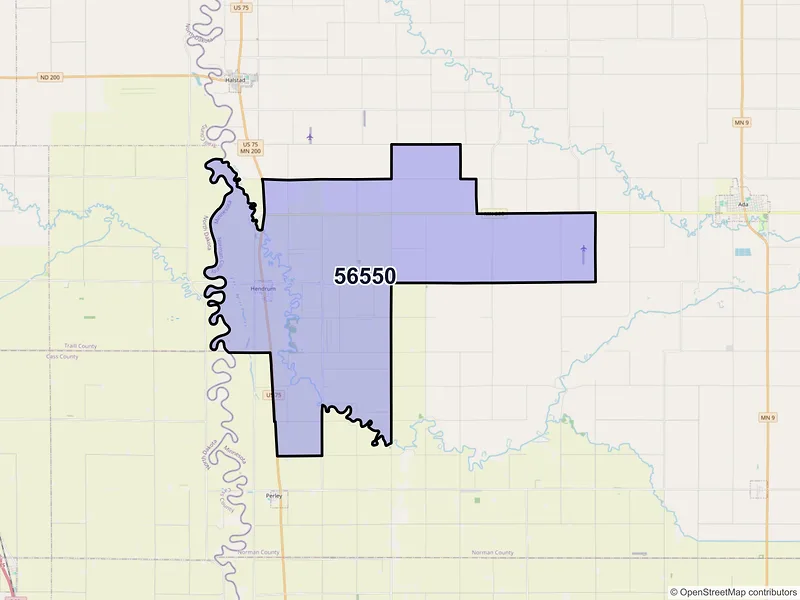 Map of ZIP Code 56550 — Hendrum, MN