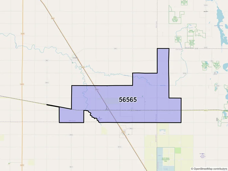 Map of Nashua, Minnesota and ZIP codes