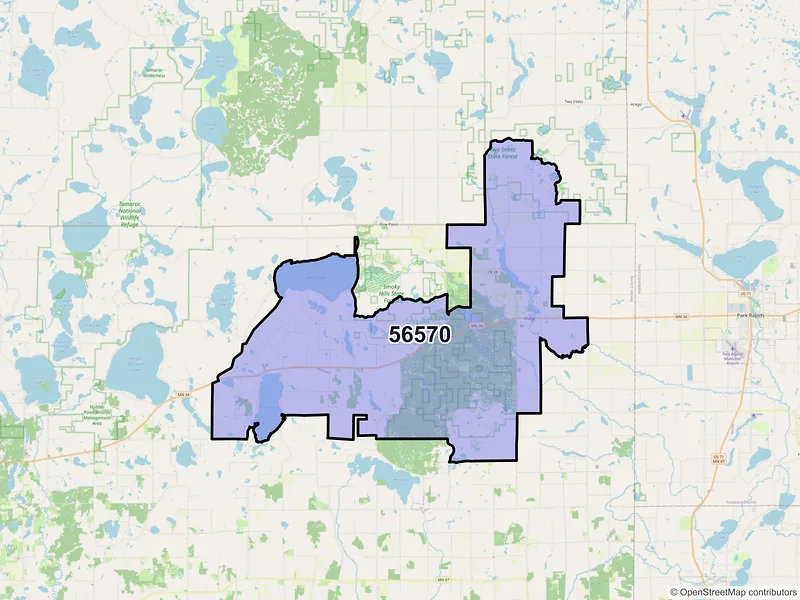 Map of Osage, Minnesota and ZIP codes
