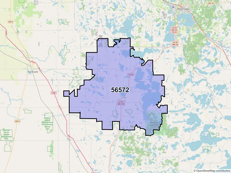 Map of ZIP Code 56572 — Pelican Rapids, MN