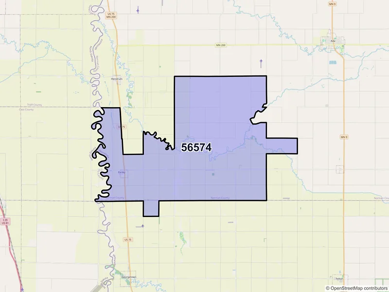 Map of ZIP Code 56574 — Perley, MN