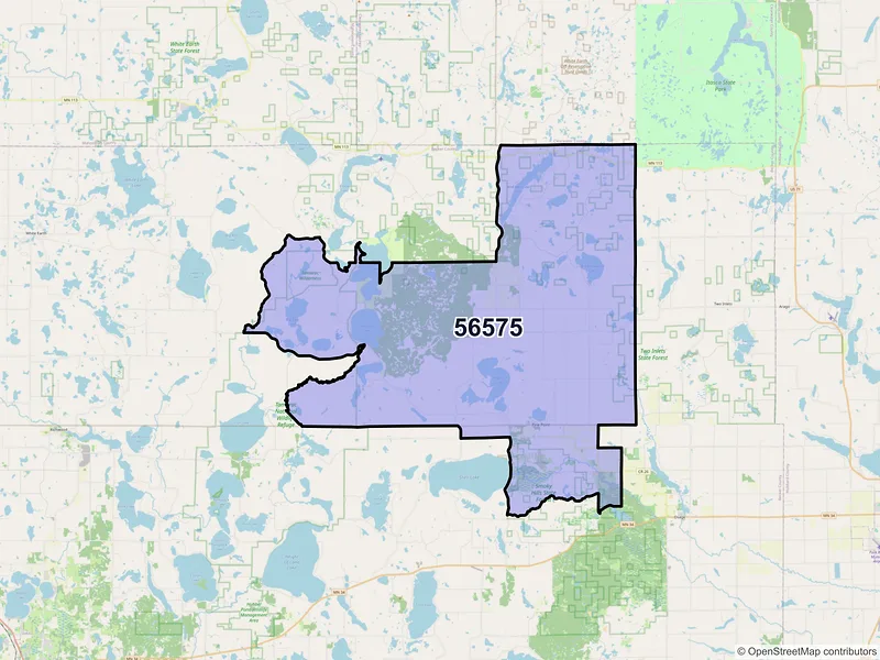 Map of Ponsford, Minnesota and ZIP codes