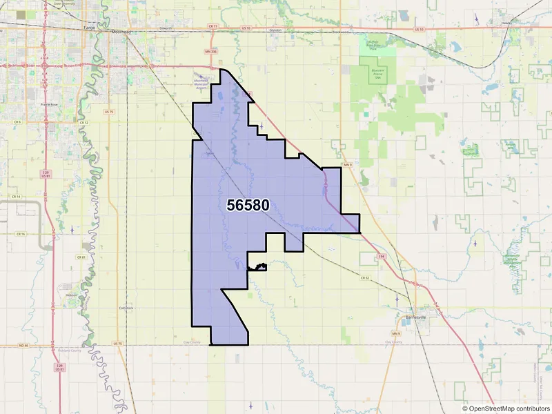 Map of ZIP Code 56580 — Sabin, MN