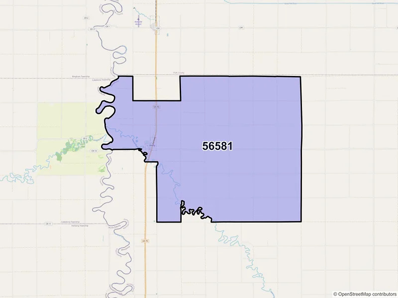 Map of ZIP Code 56581 — Shelly, MN