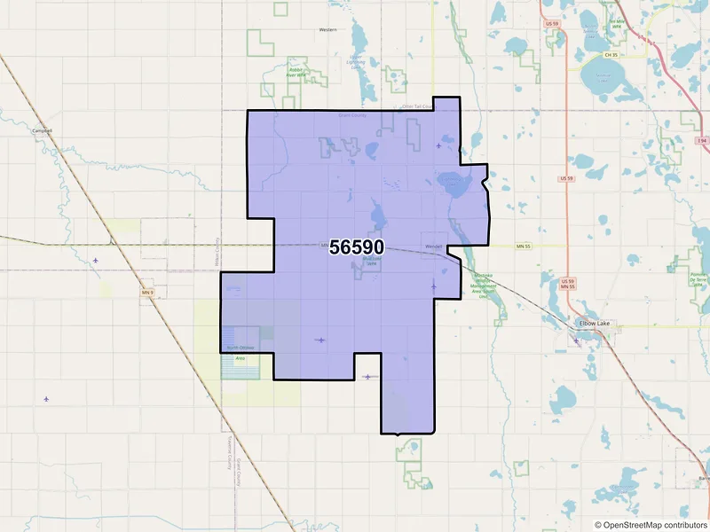 Map of ZIP Code 56590 — Wendell, MN