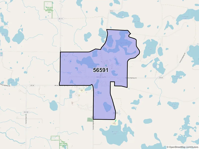 Map of White Earth, Minnesota and ZIP codes