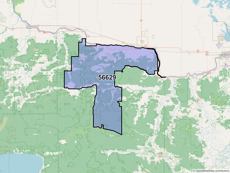 Map of Birchdale, Minnesota and ZIP codes