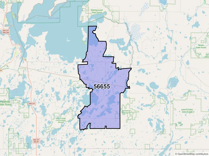 Map of ZIP Code 56655 — Longville, MN