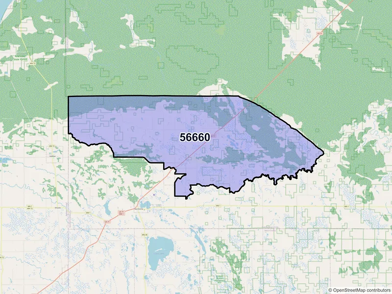 Map of Mizpah, Minnesota and ZIP codes
