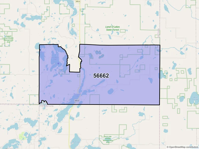 Map of ZIP Code 56662 — Outing, MN