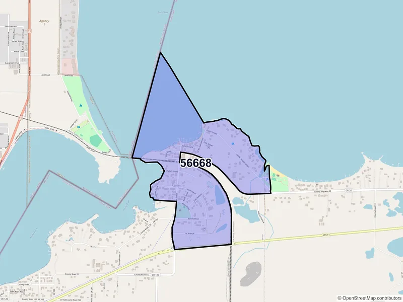 Map of Ranier, Minnesota and ZIP codes