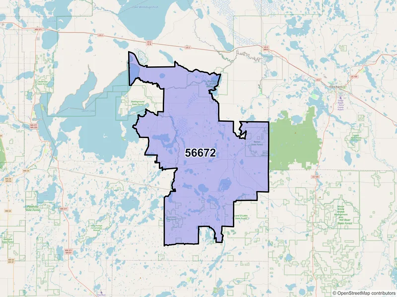 Map of ZIP Code 56672 — Remer, MN