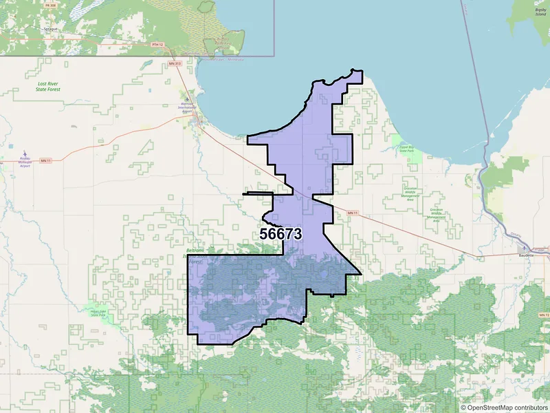 Map of ZIP Code 56673 — Roosevelt, MN