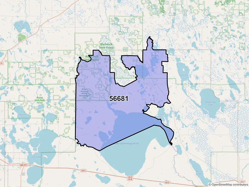Map of Squaw Lake, Minnesota and ZIP codes