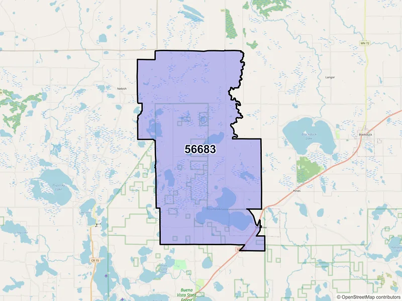 Map of ZIP Code 56683 — Tenstrike, MN