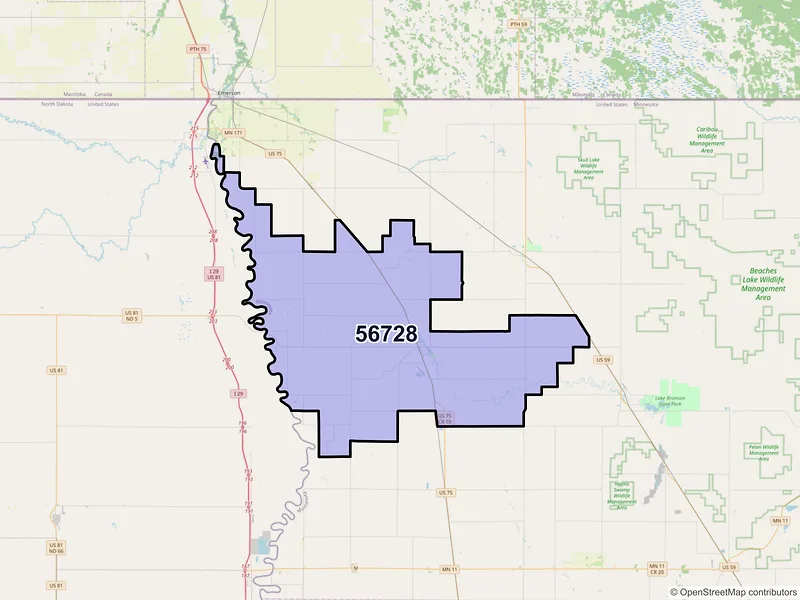 Map of ZIP Code 56728 — Hallock, MN