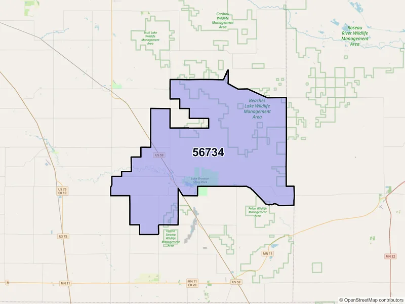 Map of ZIP Code 56734 — Lake Bronson, MN