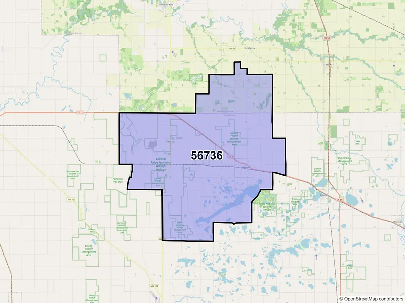 Map of Mentor, Minnesota and ZIP codes