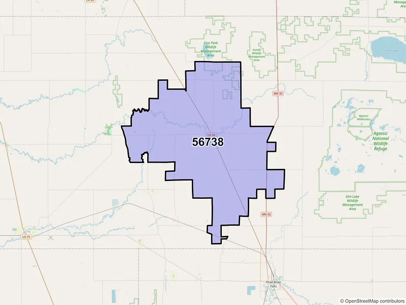 Map of ZIP Code 56738 — Newfolden, MN