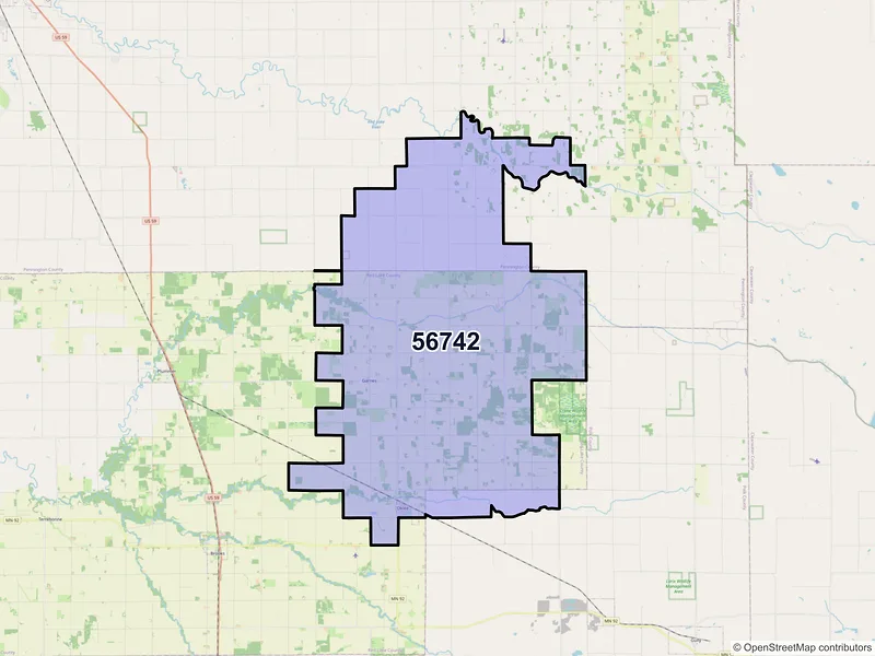 Map of ZIP Code 56742 — Oklee, MN