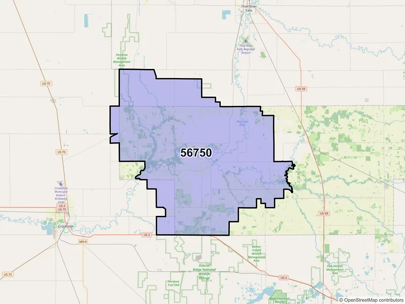 Map of ZIP Code 56750 — Red Lake Falls, MN