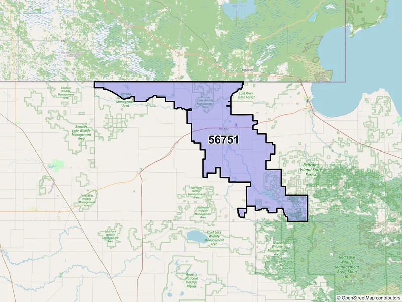 Map of ZIP Code 56751 — Roseau, MN