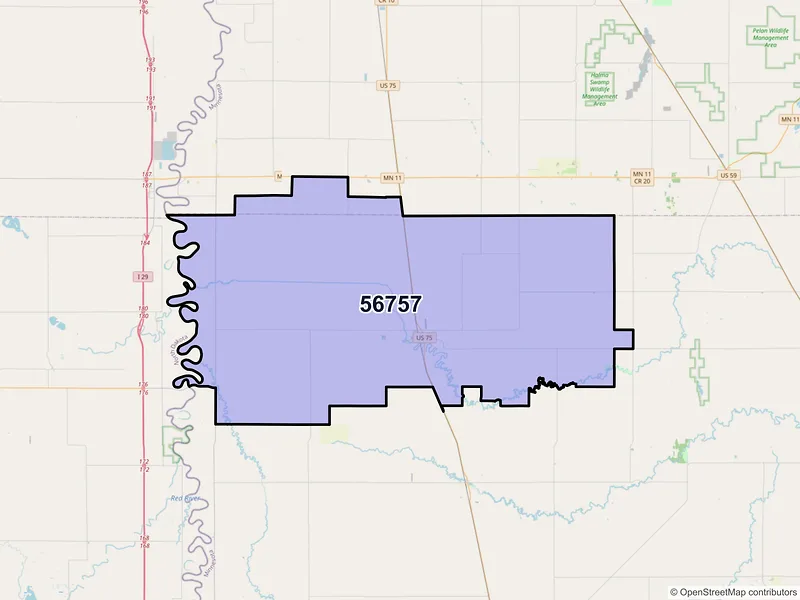 Map of ZIP Code 56757 — Stephen, MN