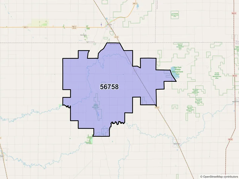 Map of ZIP Code 56758 — Strandquist, MN