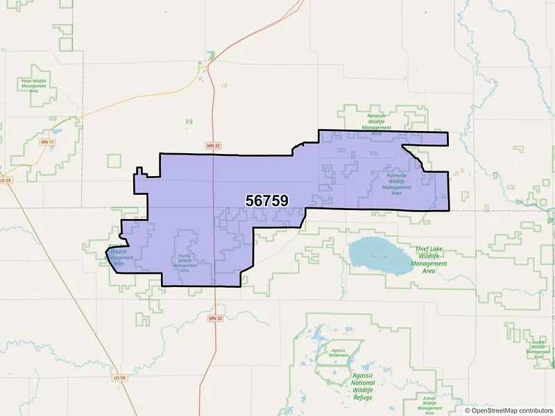 Map of ZIP Code 56759 — Strathcona, MN